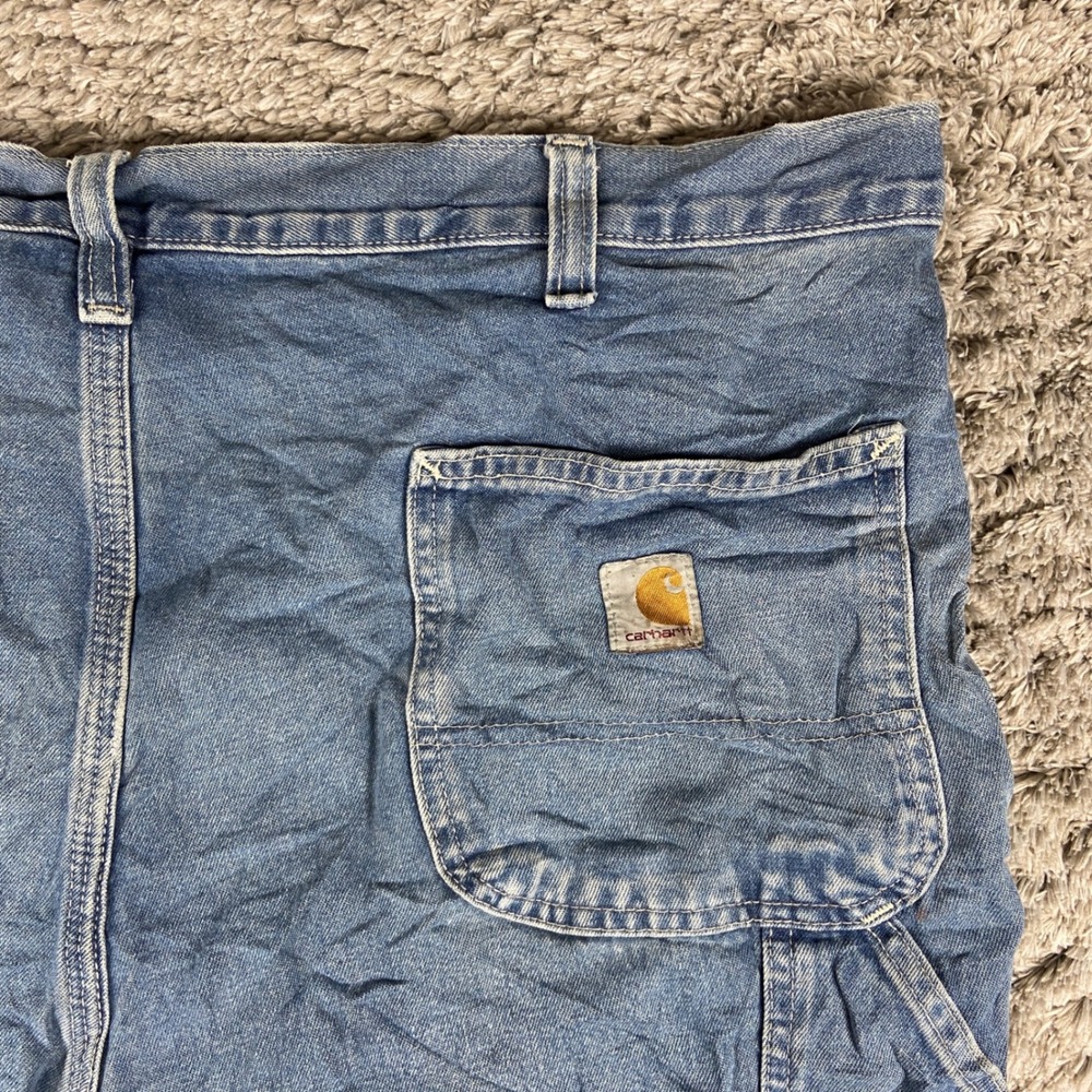 Carhartt Loose Straight Denim Dungaree Men 40x30 Blue Jeans Work Distress 382-83